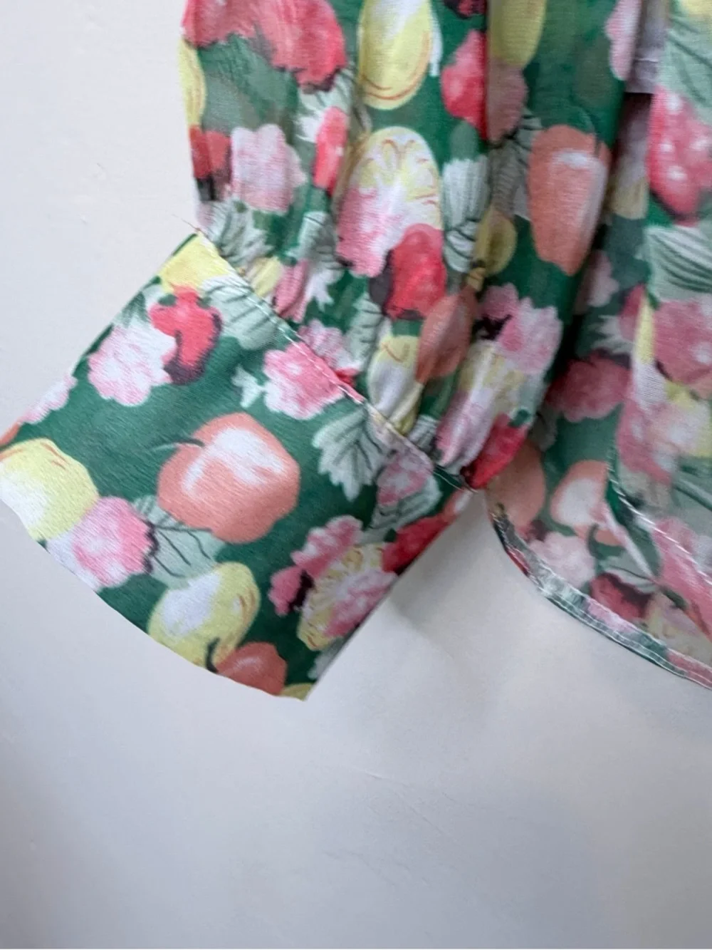 I.Madeline Sheer Fruit Pattern Button Front Long Sleeve Relaxed Oversized Blouse - Picture 10 of 14